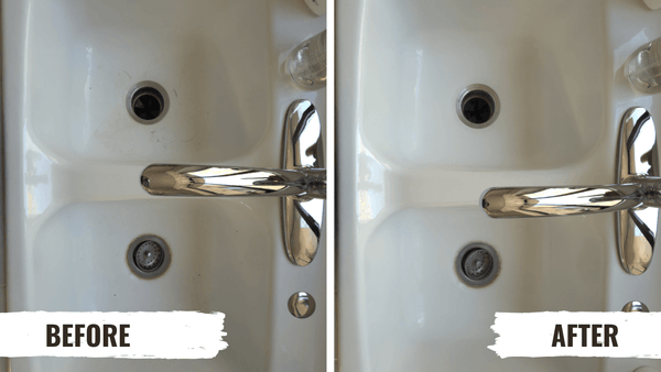 Close-up of professional bathroom cleaning in Phoenix - detailed cleaning of bathtub fixtures and surfaces showing exceptional attention to detail