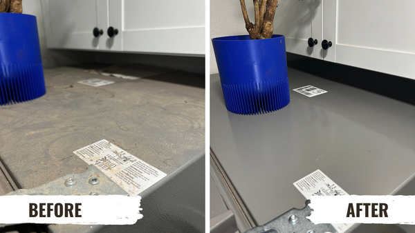 Before and after kitchen cleaning transformation in Phoenix AZ - showing dirt removal and restoration of cabinet surfaces by professional house cleaners