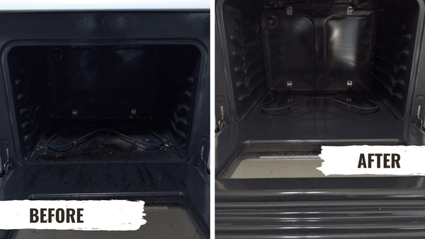 Scottsdale oven cleaning before and after - professional deep cleaning service removing built-up grease and carbon deposits from inside oven